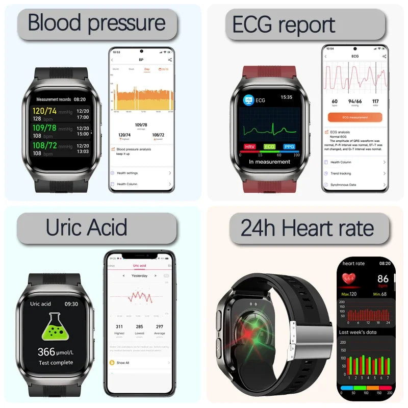 True Blood Pressure Smart Watch Air Pump Airbag Strap ECG PPG SpO2 Heart Rate Sleep Monitor 1.43" AMOLED Health Smart Bracelet