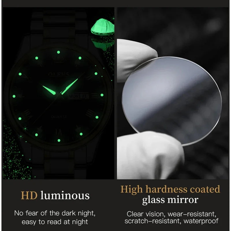 OLEVS  Couple Watch Luxury Gold Diamond Dual Calendar Waterproof Watch Fashion Brand Quartz Appointment Clock Couple Watch 5563