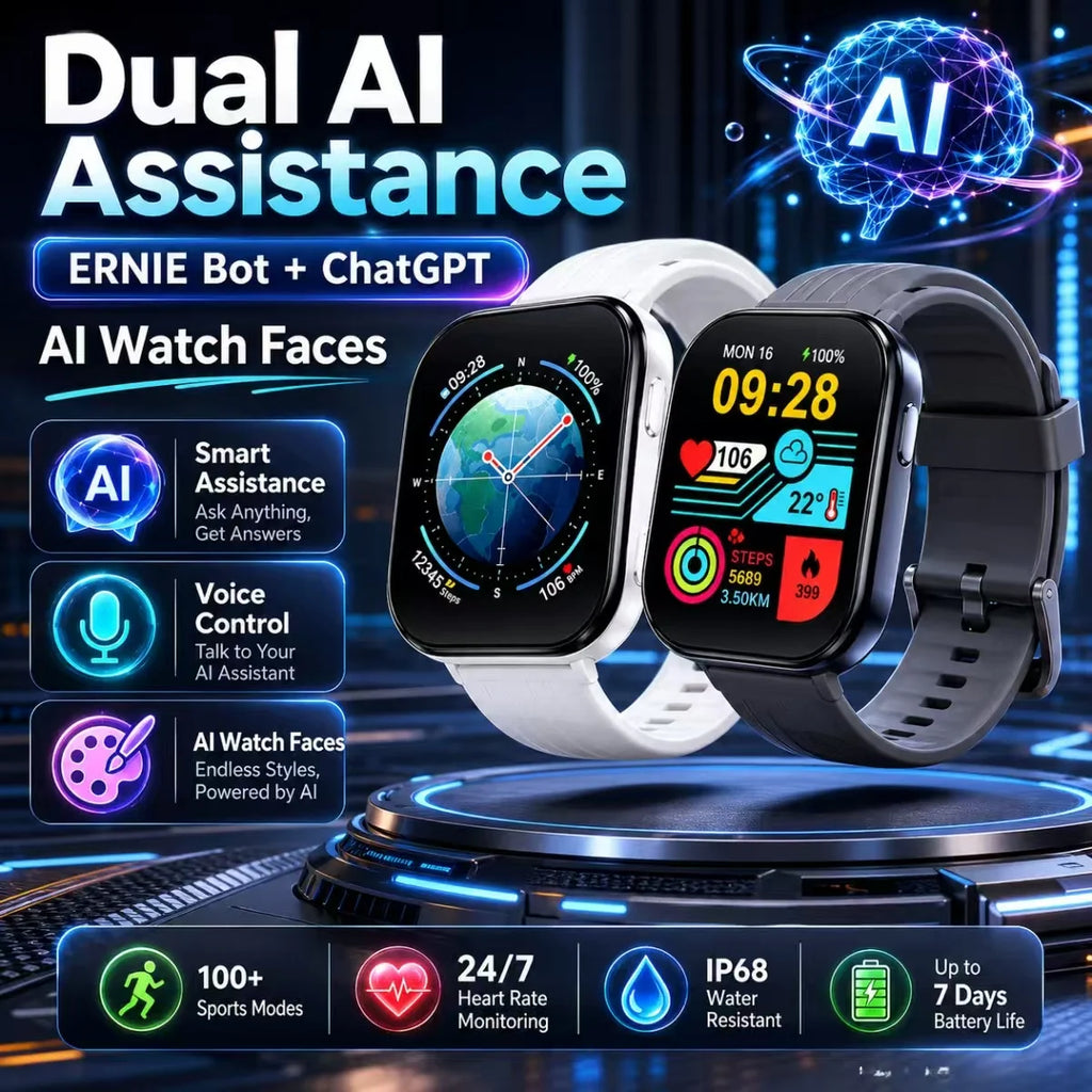 KUMI U6 Smart Watch 1.96" AMOLED 60Hz, Dual-Band GPS, AI ChatGPT Voice Assistant, Heart Rate/SpO2/Sleep, 100+ Sports, 5ATM