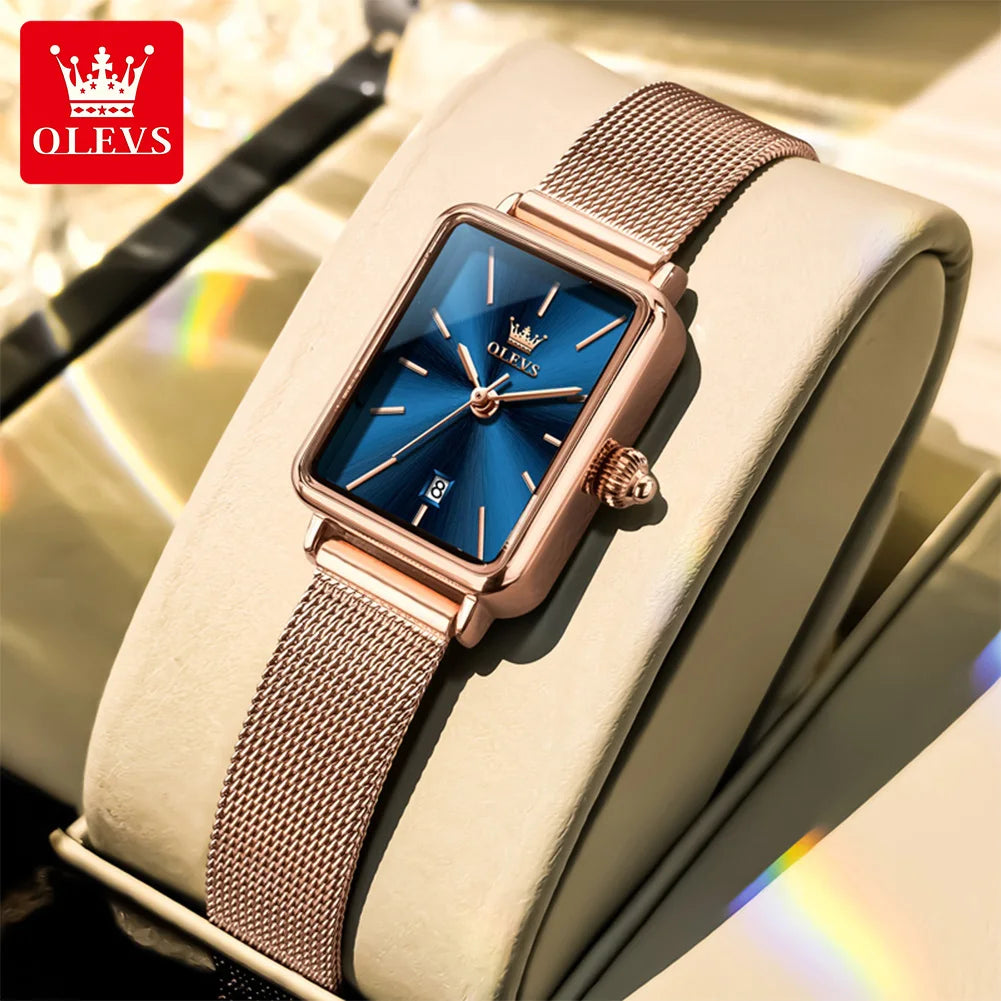 OLEVS Ultra Thin 8mm Women's Watches With Gift Box Fashion Elegant Rose Gold Mesh Steel Strap Luxury Quartz Watch for Woman 3692