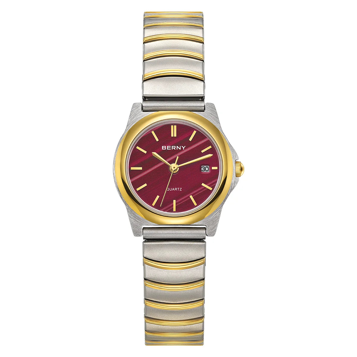 BERNY Gold Quartz Women Watch Fashion Easy Ware Women's Watches 3ATM Waterproof Stainless Steel Gold Expansion Band Ladies Watch