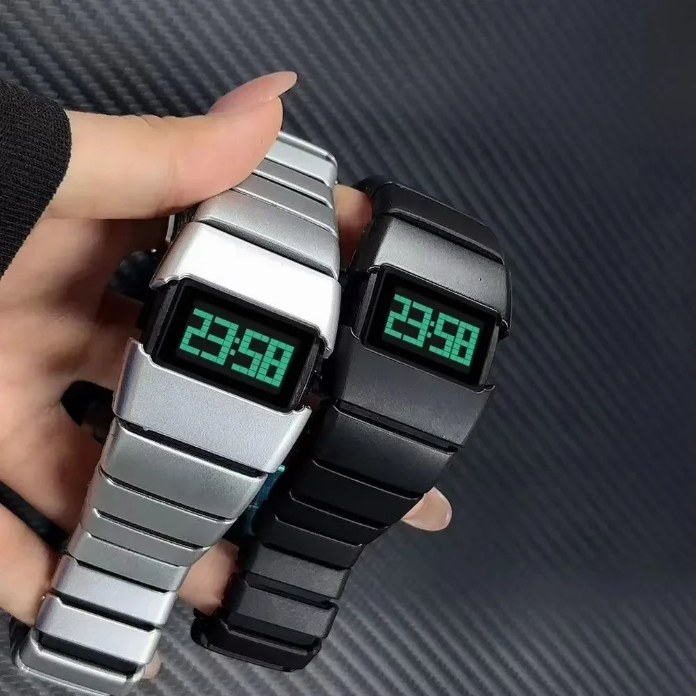 Plastic LED Electronic Watch Lightweight Digital Sports Watch Vintage Original Design Stainless Steel Wristwatch