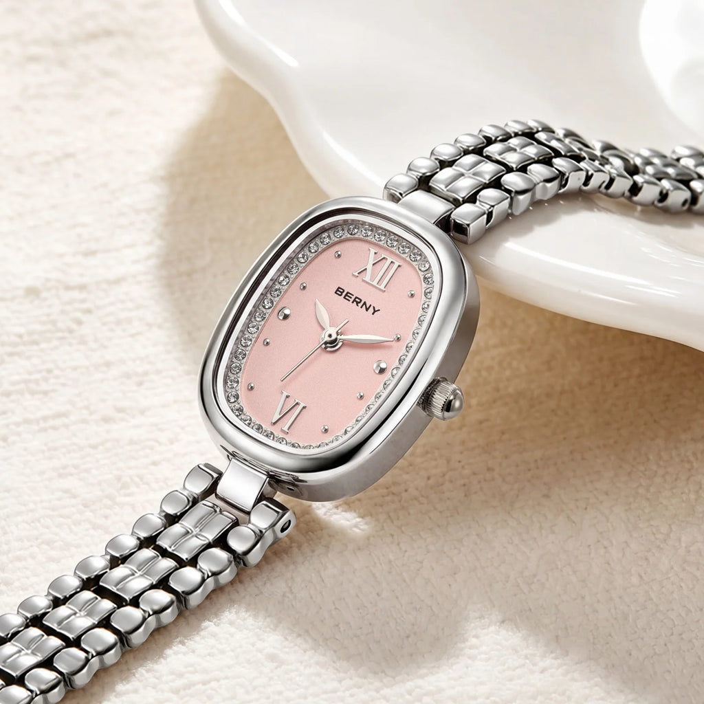 BERNY Women's Watches Fashion Casual Small Dail Ladies Quartz Watch Elegant Stainless Steel Girls Dress Wristwatch