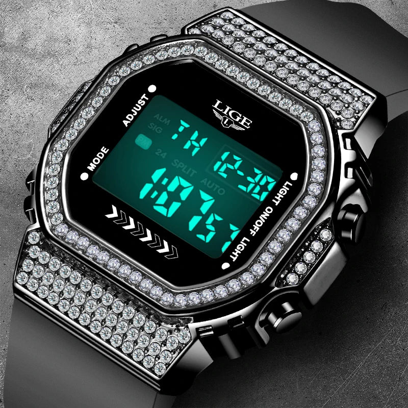 LIGE Outdoor Digital Man Watch Silicone Simple Casual Sport Waterproof Luminous Alarm Auto Date Electronic Watches for Men Gifts