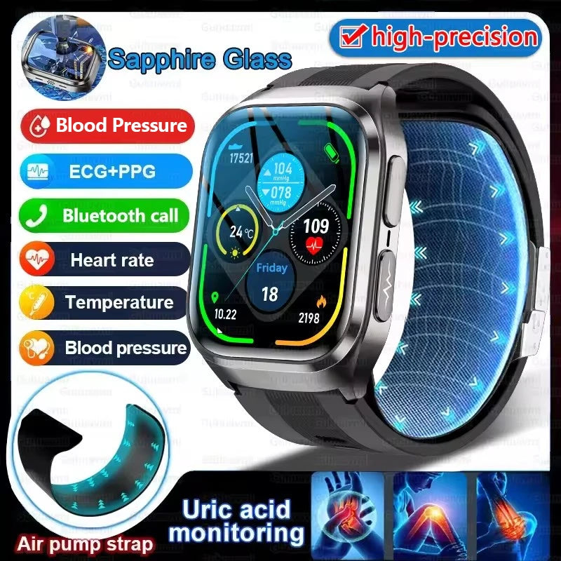 2026New Heart Health Analysi NFC Air Pump+Air Bag Smart Watch Men Accurate Blood Pressure Uric Acid ECG Call Smart Bracelet lady