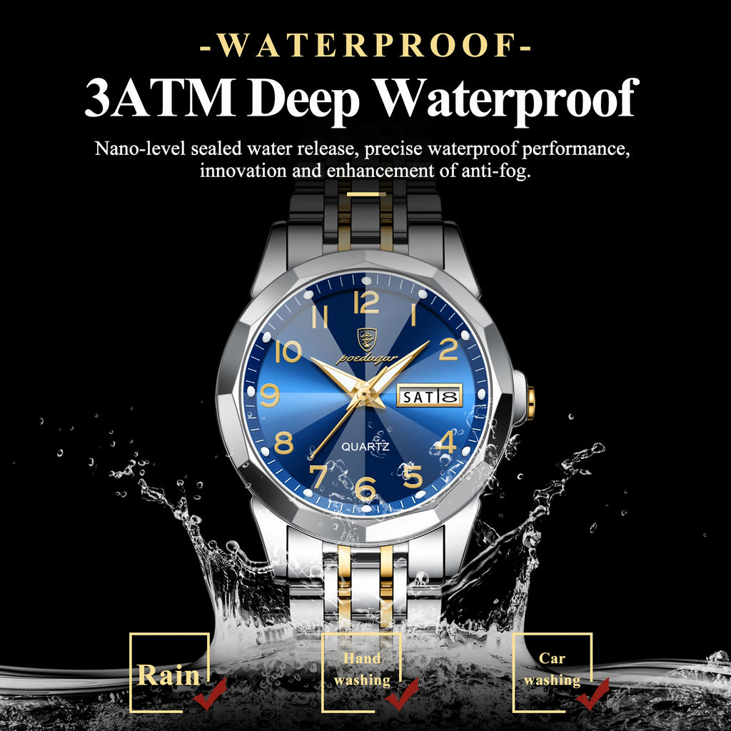 POEDAGAR Brand Watches For Couple Waterproof Date Week Couple's Watches Quartz Stainless Steel Fashion Lovers Watch Set+Box Gift
