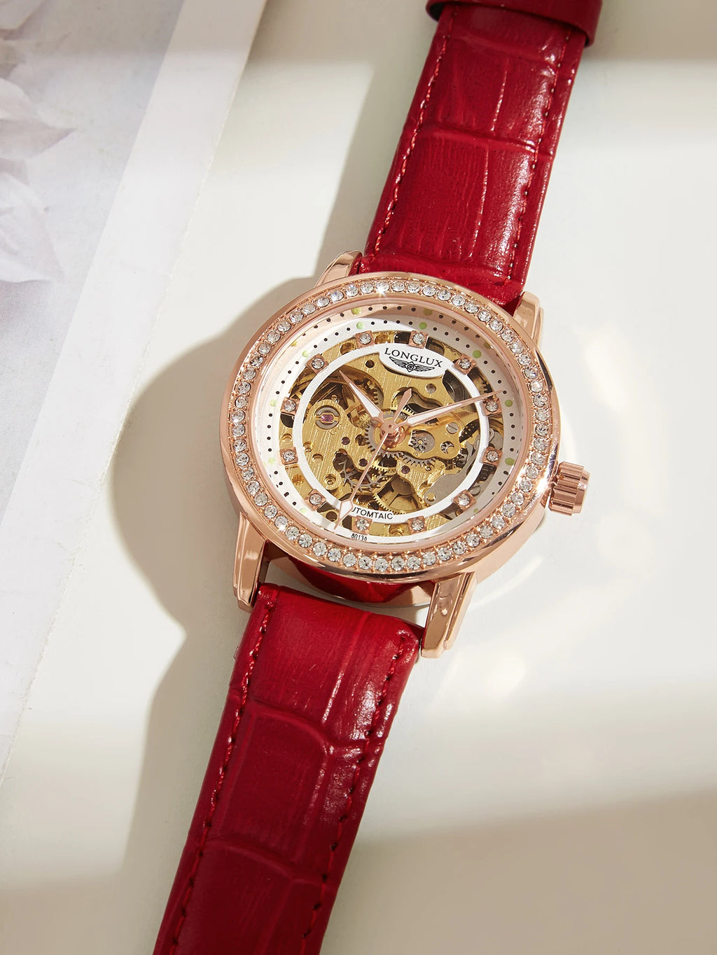 Women automatic watch elegant diamond skeleton fashion cute mechanical watches leather dainty waterproof luxury gifts