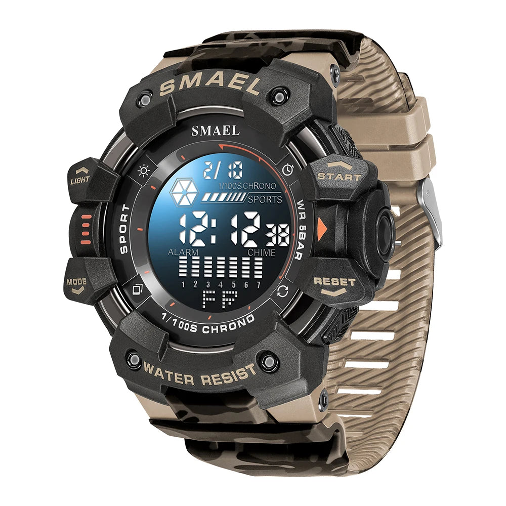 SMAEL Military Digital Watch LED Sports Wristwatches 50m Waterproof LED Stopwatch 8050 Army Watches Digital Big Dail Clock Alarm