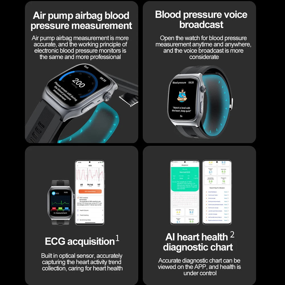 2026 Airbag Smart Watch Nursing grade Bluetooth call air Pump ECG True Accurately Blood Pressure Uric Acid Blood Lipid watch men