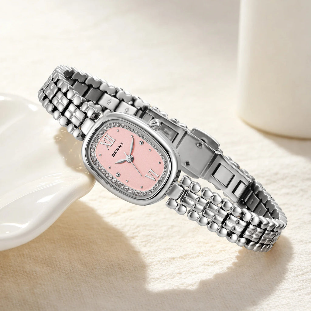 BERNY Women's Watches Fashion Casual Small Dail Ladies Quartz Watch Elegant Stainless Steel Girls Dress Wristwatch