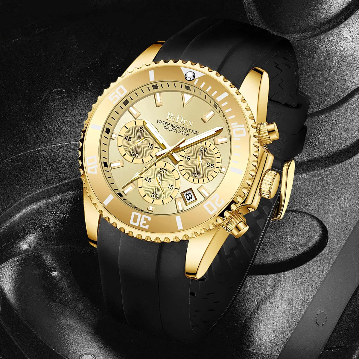 BIDEN Classic Green Watch For Man Fashion Casual Rubber Strap Wrist Watch Men With Calendar Reloj Hombre 2025 Hot Sale