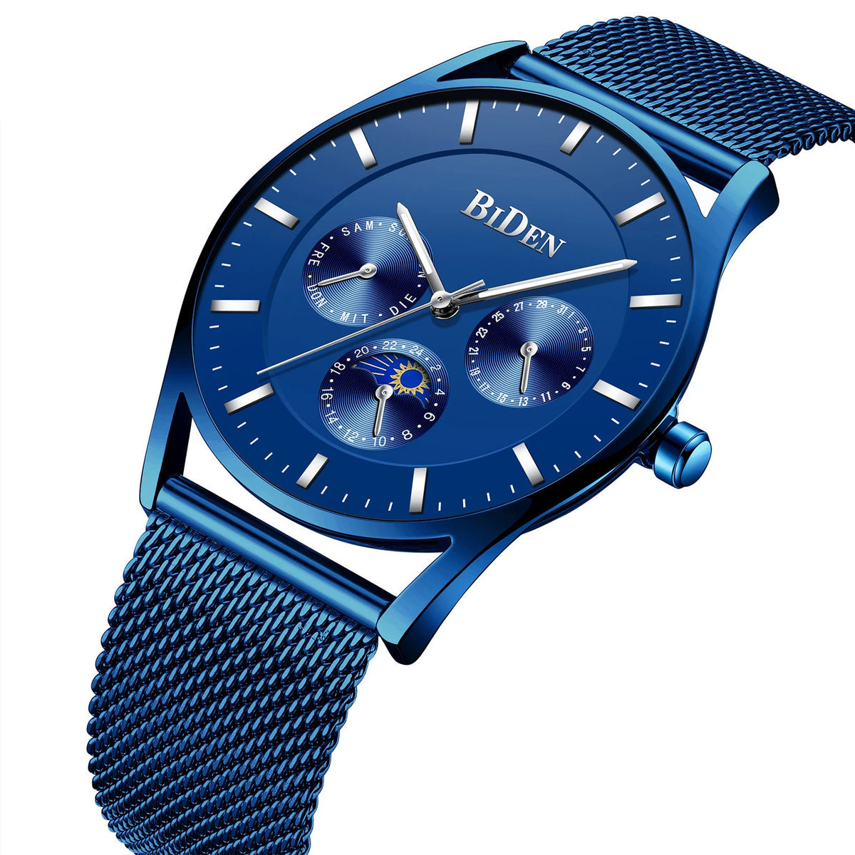 New Men Watch Fashion Mens Stainless Steel Mesh Waterproof Sport Quartz Wristwatch Luxury Blue Male Watches for Men Female Reloj