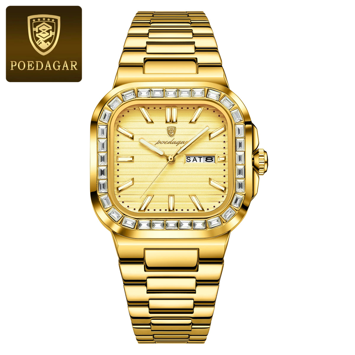 POEDAGAR Square Fashion Men's Watch Date Week Waterproof Luminous Quartz Man Watch Stainless Steel Luxury Sports Watches For Men