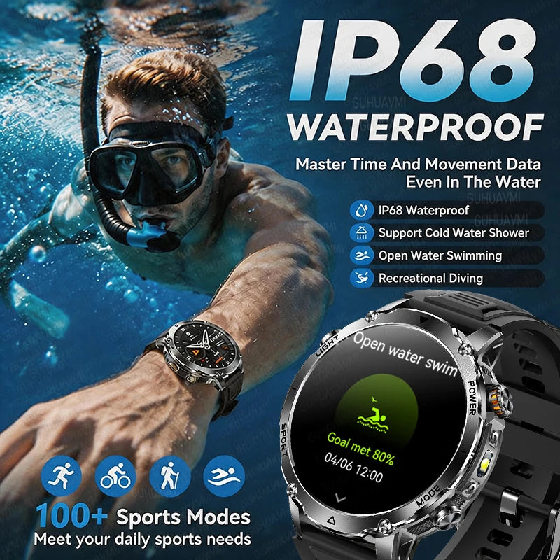 New 1400mAh Ultra Big Battery Smart Watch GPS path Waterproof Swim Sport Run tracker Outdoors Flashlight Military Smartwatch Men