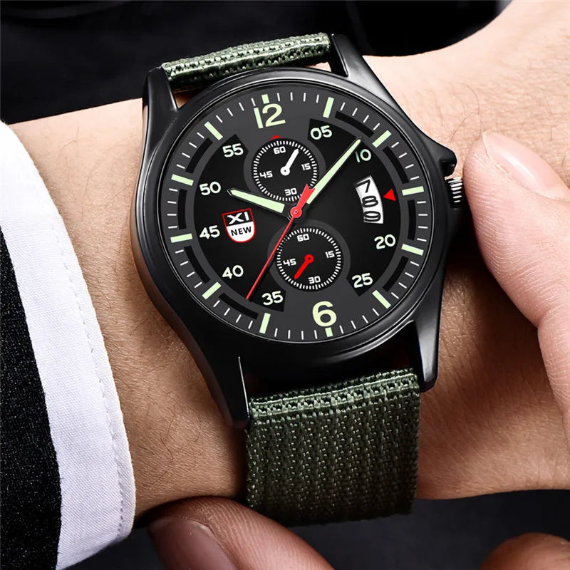 Genuine XINEW Brand Men Watches Students Fashion Casual Nylon Band Sports Date Quartz Wrist Watch Black Relogios Masculinos 2025