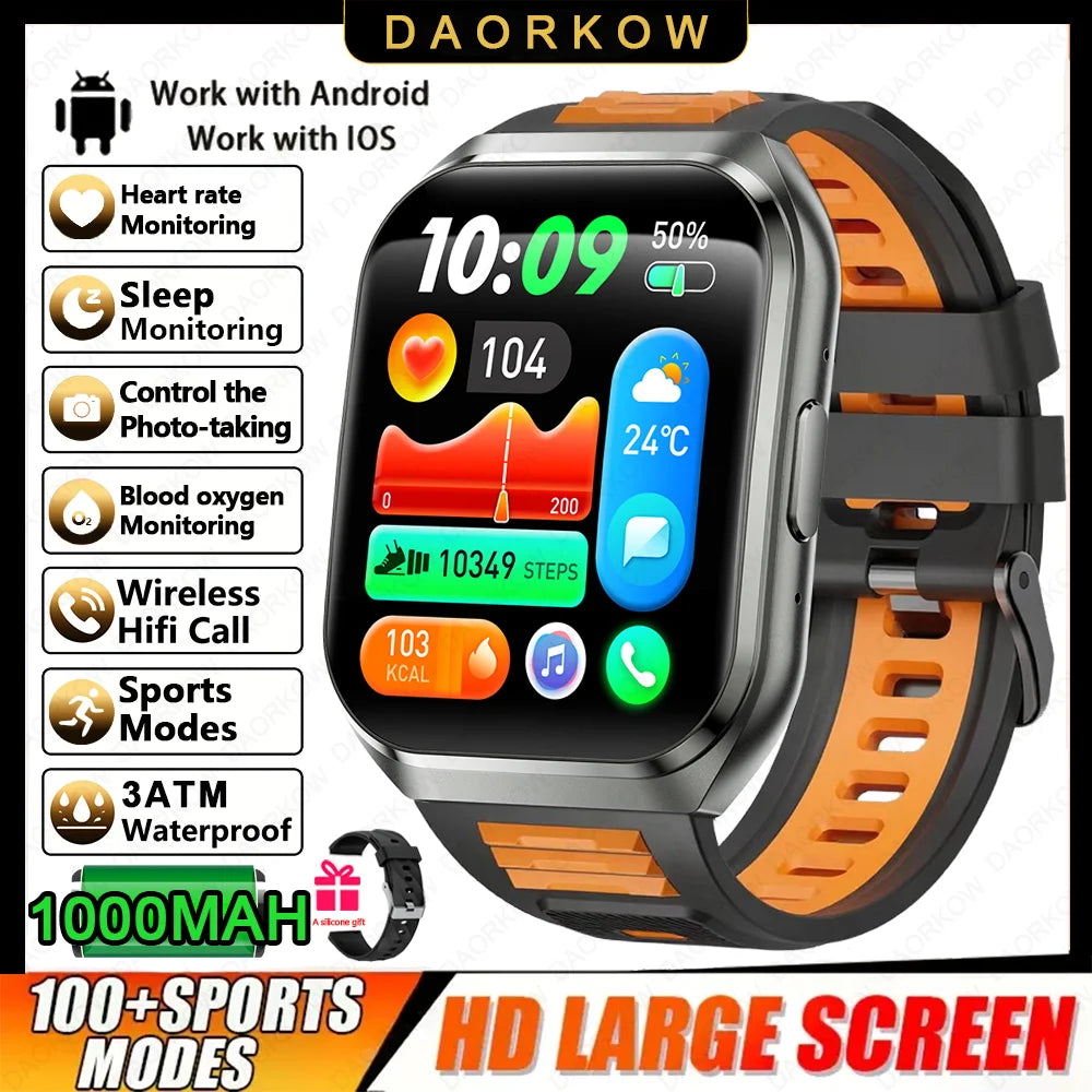 New Smart Watch Man 1000mAh Long Standby Outdoor Smartwatch Men IP68 Waterproof Heart Rate Sport BT Call Big Battery Smart watch
