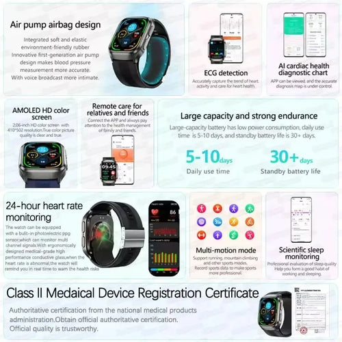 2026New Heart Health Analysi NFC Air Pump+Air Bag Smart Watch Men Accurate Blood Pressure Uric Acid ECG Call Smart Bracelet lady