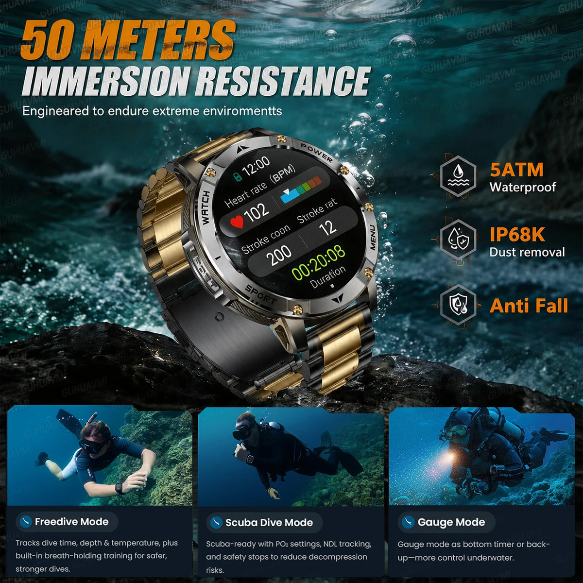 New Outdoor Sports Fitness 1.7 Inch Smart Watch 1400mAh Battery Waterproof SOS Dual-Color Flashlight BT Call Smart watch For Men
