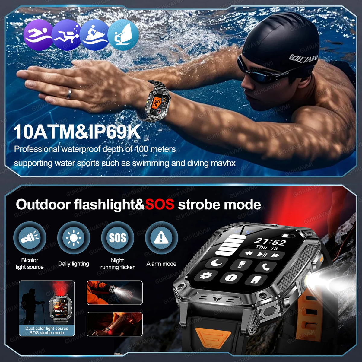 2026 New Built-in 1400mAh Super Large Battery Men Smart Watch Outdoor GPS 2.01"AMOLED Screen 10ATM Waterproof BT Call Smartwatch