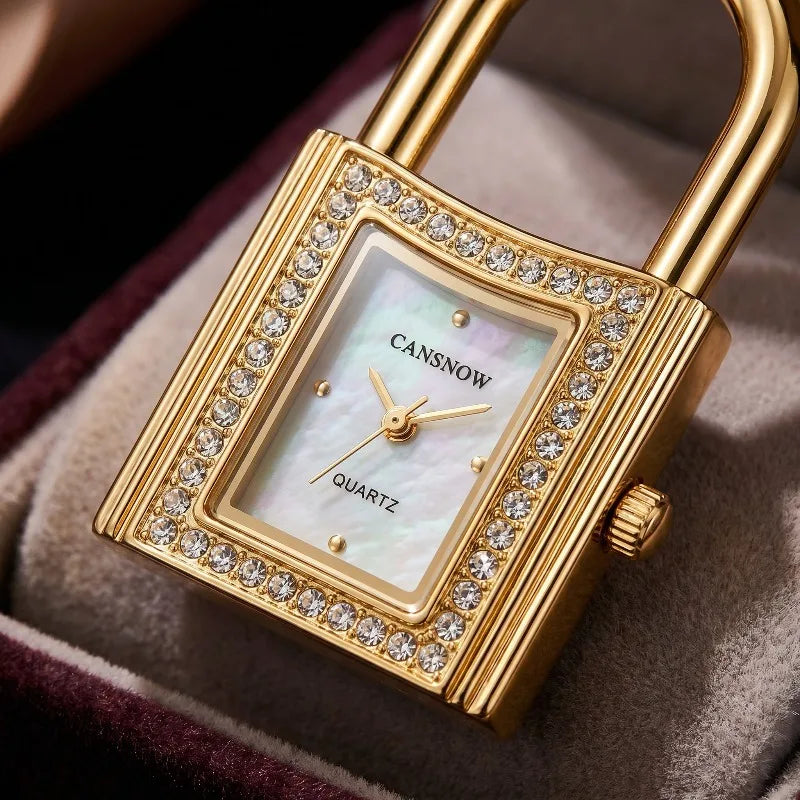 Gold Lock Bracelet Watch