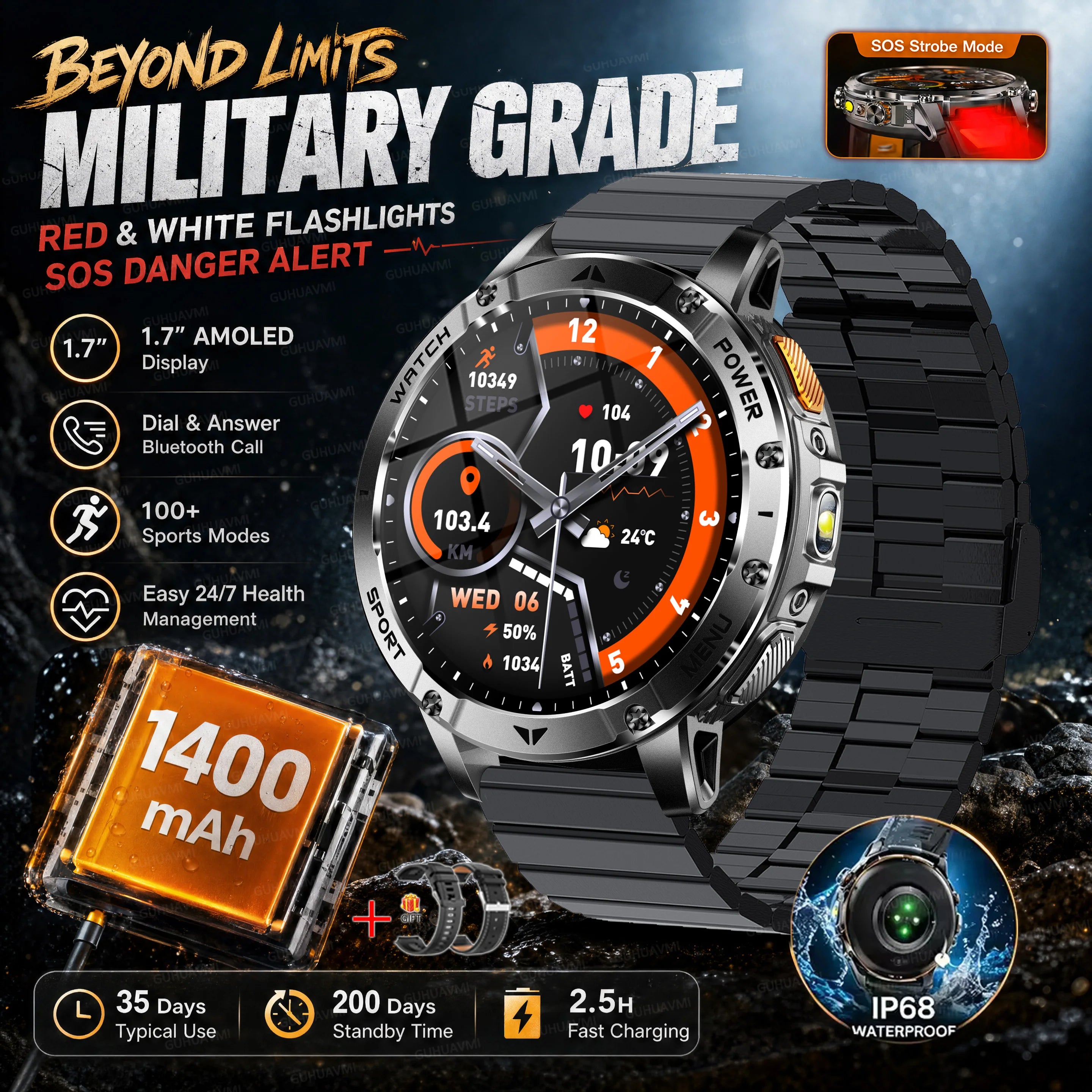 Military Flashlight Smartwatch