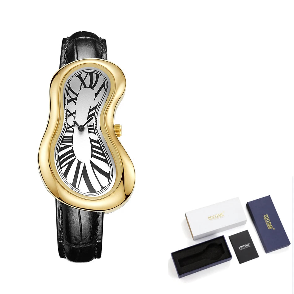 Original Y2K Men's Watch Irregular Creative Crash Melting Twist Watch For Men Genuine Leather Advanced Creative Design 여성용 손목시계
