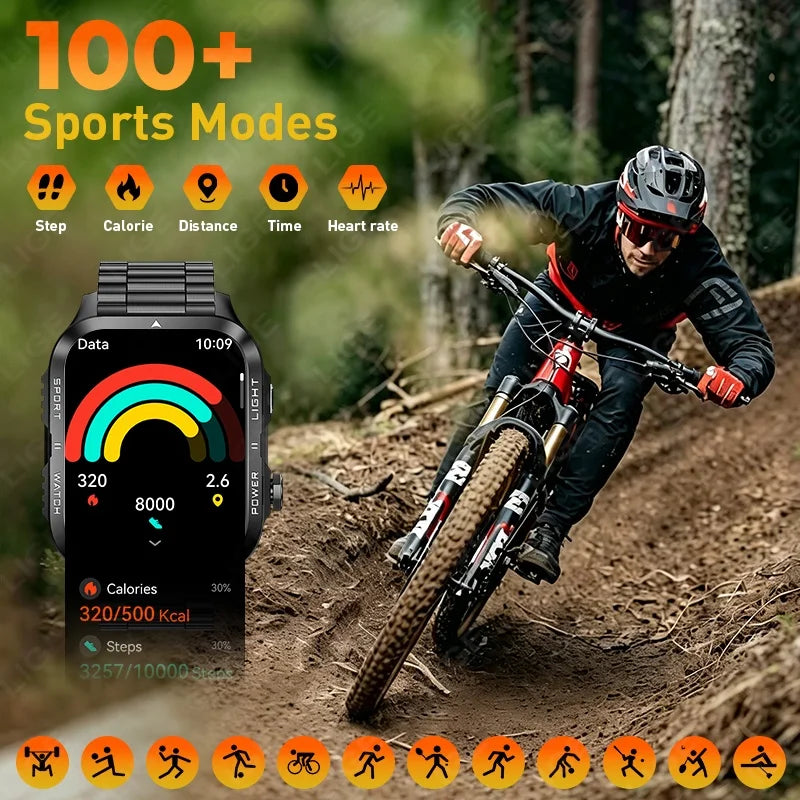 LIGE 2026 New 1.96"HD Screen Smartwatch Men Sports 880mAh Battery Bluetooth Call LED Flashlight 3ATM Waterproof Men Smart Watch