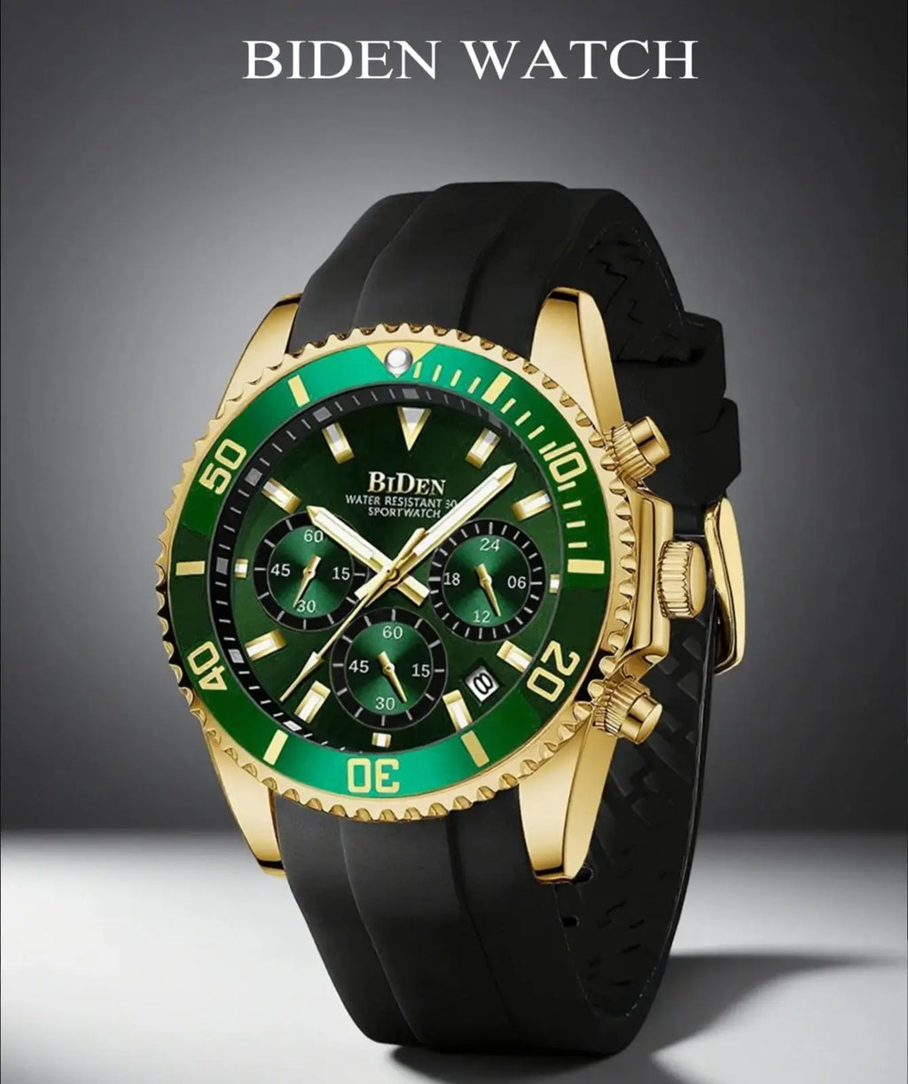 BIDEN Classic Green Watch For Man Fashion Casual Rubber Strap Wrist Watch Men With Calendar Reloj Hombre 2025 Hot Sale