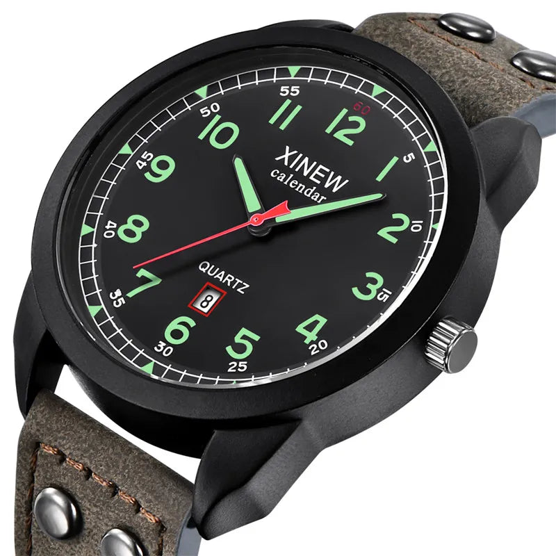 Genuine XINEW Brand Men Watches Boys Students Fashion Leather Band Date Quartz Watch Montre Homme Reloj Hombre Relogio Masculino