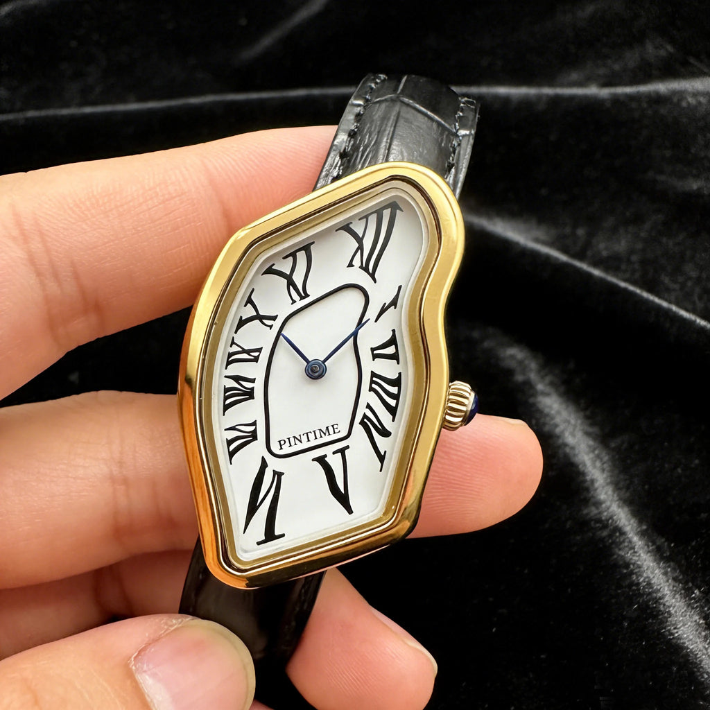 1pc lady quartz watch, Roman numeral dial, creative irregular shape watch, retro Y2K design, quartz movement, alloy case and min
