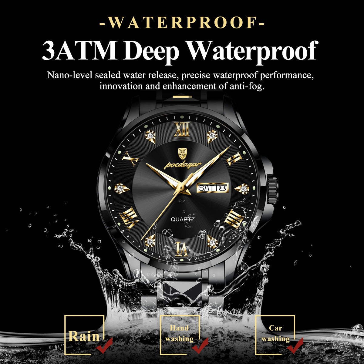 POEDAGAR Original Luxury Man Watch Waterproof Luminous Date Week Fashion Men Clock Stainless Steel Quartz Business Men's Watches