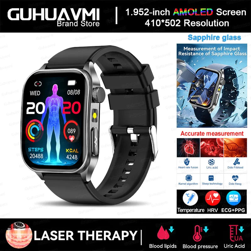 2026 New Non-Invasive Laser Treatment Three High Smart Watch  ECG+PPG Blood Fat Uric Acid Health Diagnosis Smart Watches For Man