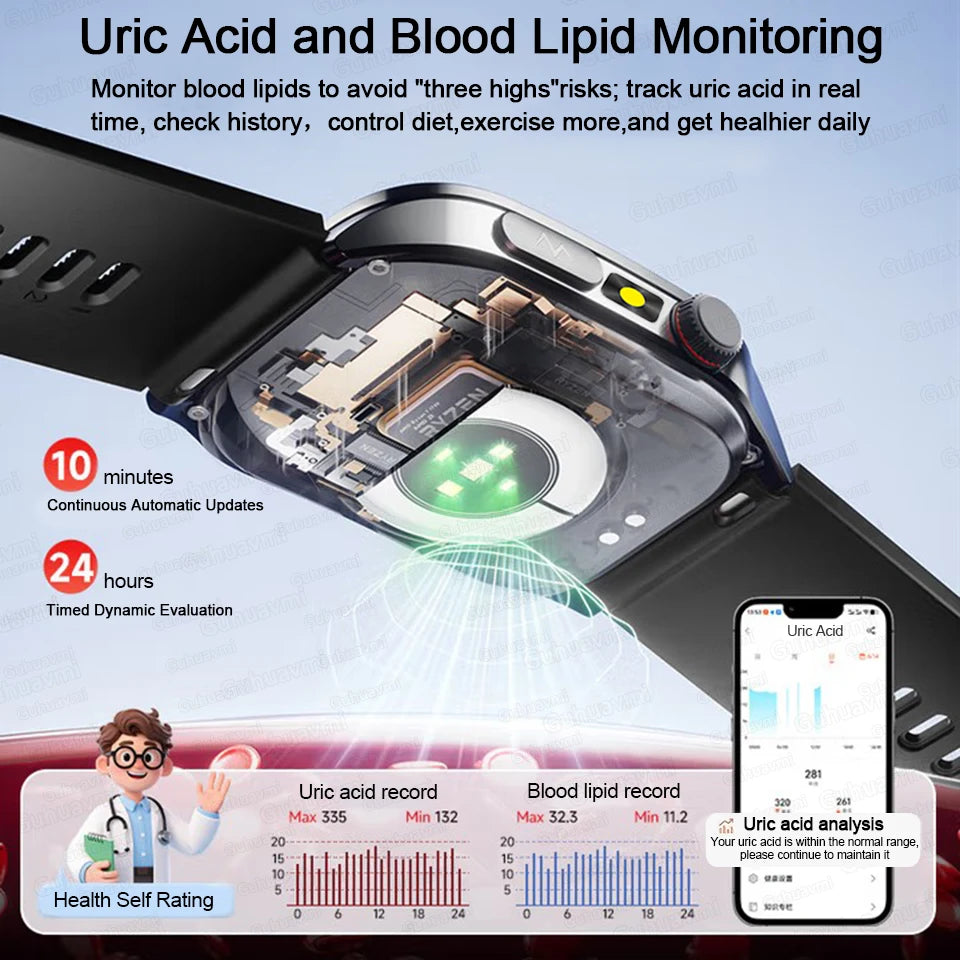 2026 New Non-Invasive Laser Treatment Three High Smart Watch  ECG+PPG Blood Fat Uric Acid Health Diagnosis Smart Watches For Man