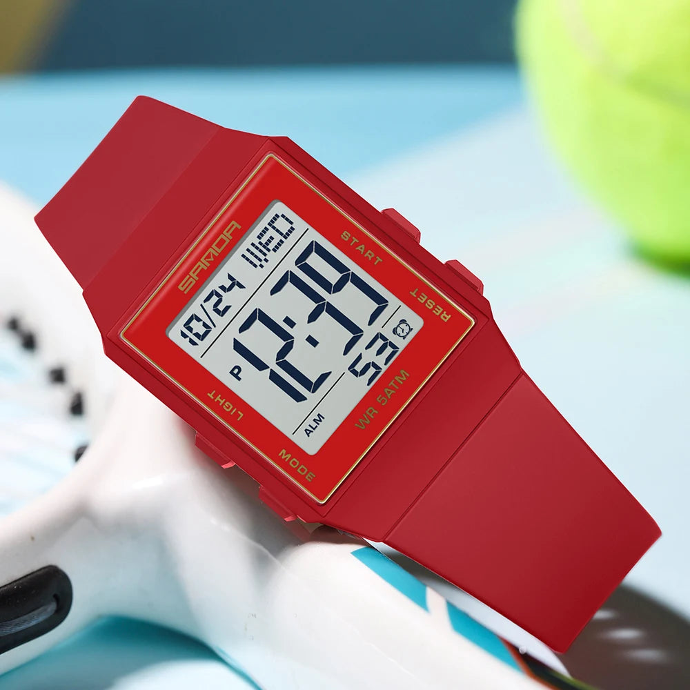 SANDA Women's Casual Digital Watches LED Lighting Stopwatch Alarm Clock Time Display 3ATM Waterproof Lady Elegant Watches