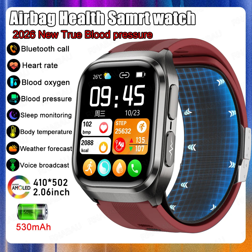 2026 Airbag Smart Watch Nursing grade Bluetooth call air Pump ECG True Accurately Blood Pressure Uric Acid Blood Lipid watch men