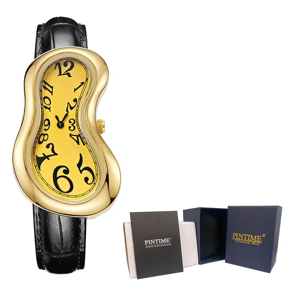 Original Y2K Men's Watch Irregular Creative Crash Melting Twist Watch For Men Genuine Leather Advanced Creative Design 여성용 손목시계