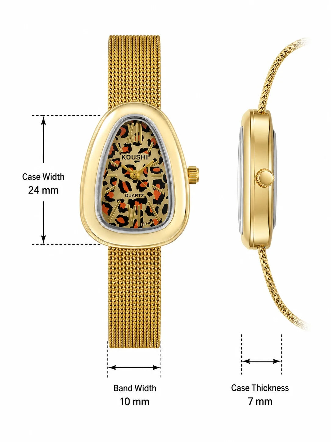 KOUSHI Vintage Leopard Print Dial Women's Quartz Watch Luxury Mesh Band Ladies Wristwatch Fashion Jewelry Gift for Daily Party