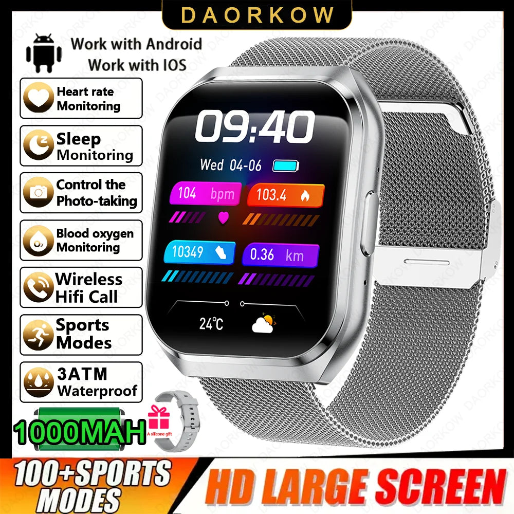 New Smart Watch Man 1000mAh Long Standby Outdoor Smartwatch Men IP68 Waterproof Heart Rate Sport BT Call Big Battery Smart watch