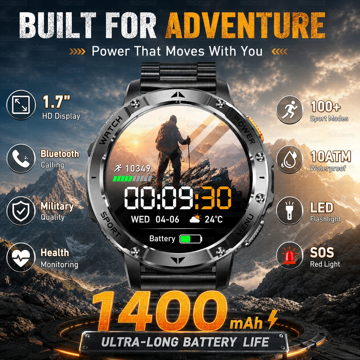 2026 Military Grade Smartwatch Men 1400mAh Ultra Long Battery 24/7 Health Monitor 10ATM Waterproof Outdoor Sport Smart Watches