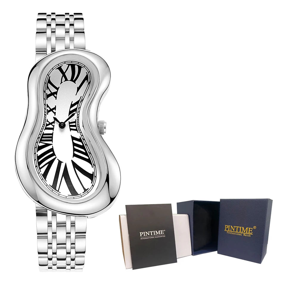Original Y2K Men's Watch Irregular Creative Crash Melting Twist Watch For Men Genuine Leather Advanced Creative Design 여성용 손목시계