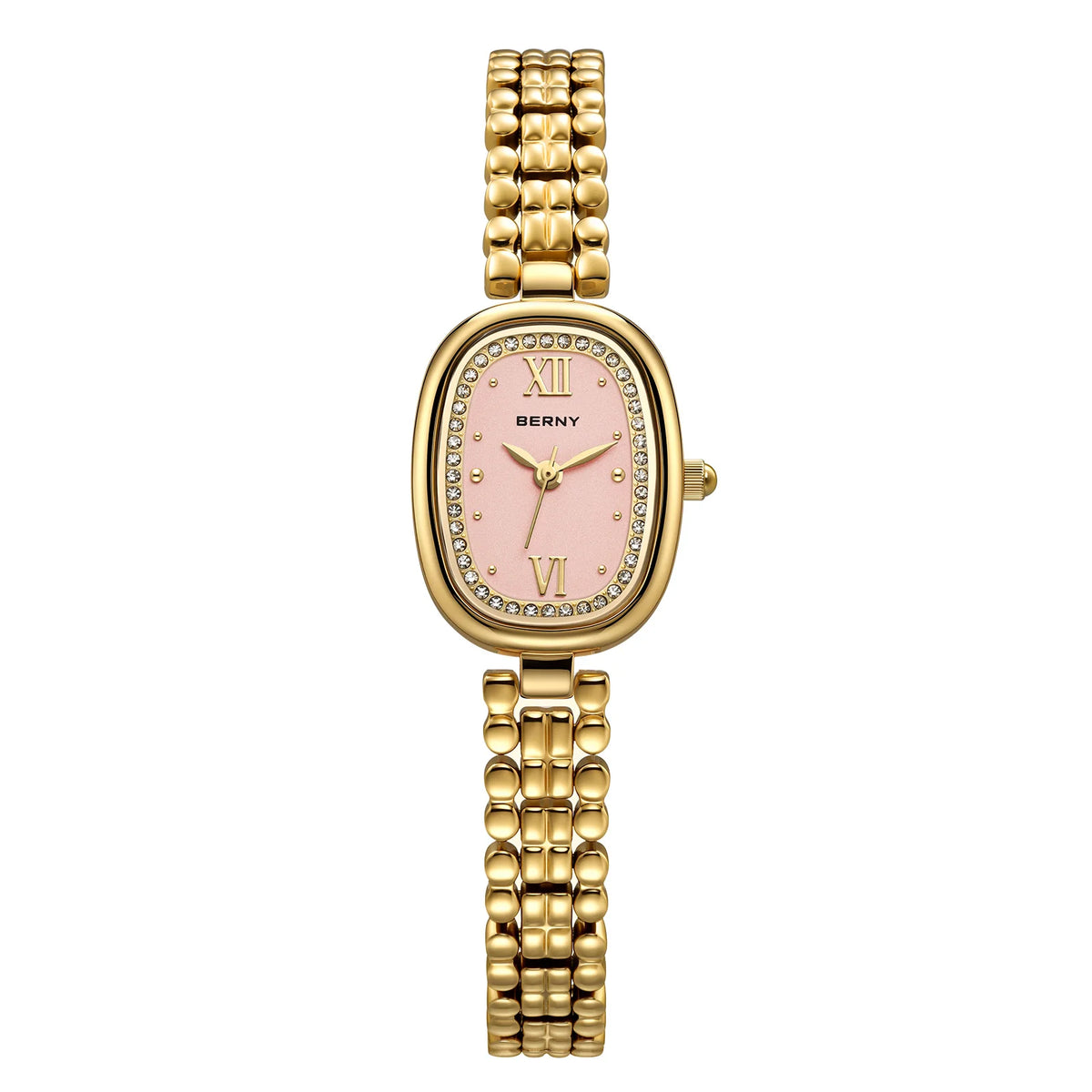 BERNY Golden Watches for Women Elegant Ladies Quartz Watch Luxury Slim Oval Fashion Casual Minimalist Party Gift Wristwatch