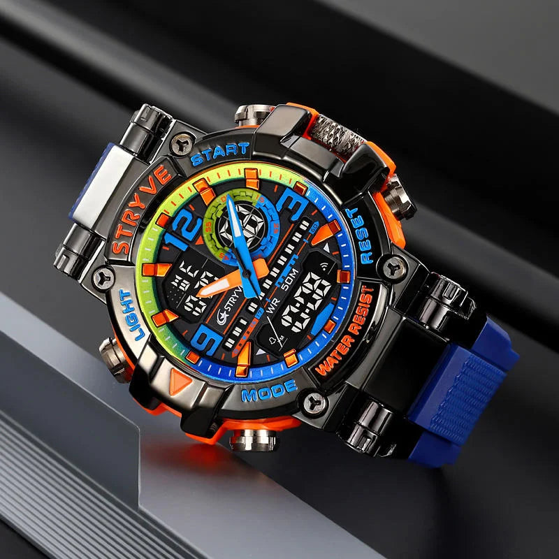 Men's STRYVE 8025 High Quality Digital-Analog Dual Movement 5ATM Waterproof Watches Fashion Sports Men's Relogio Masculino