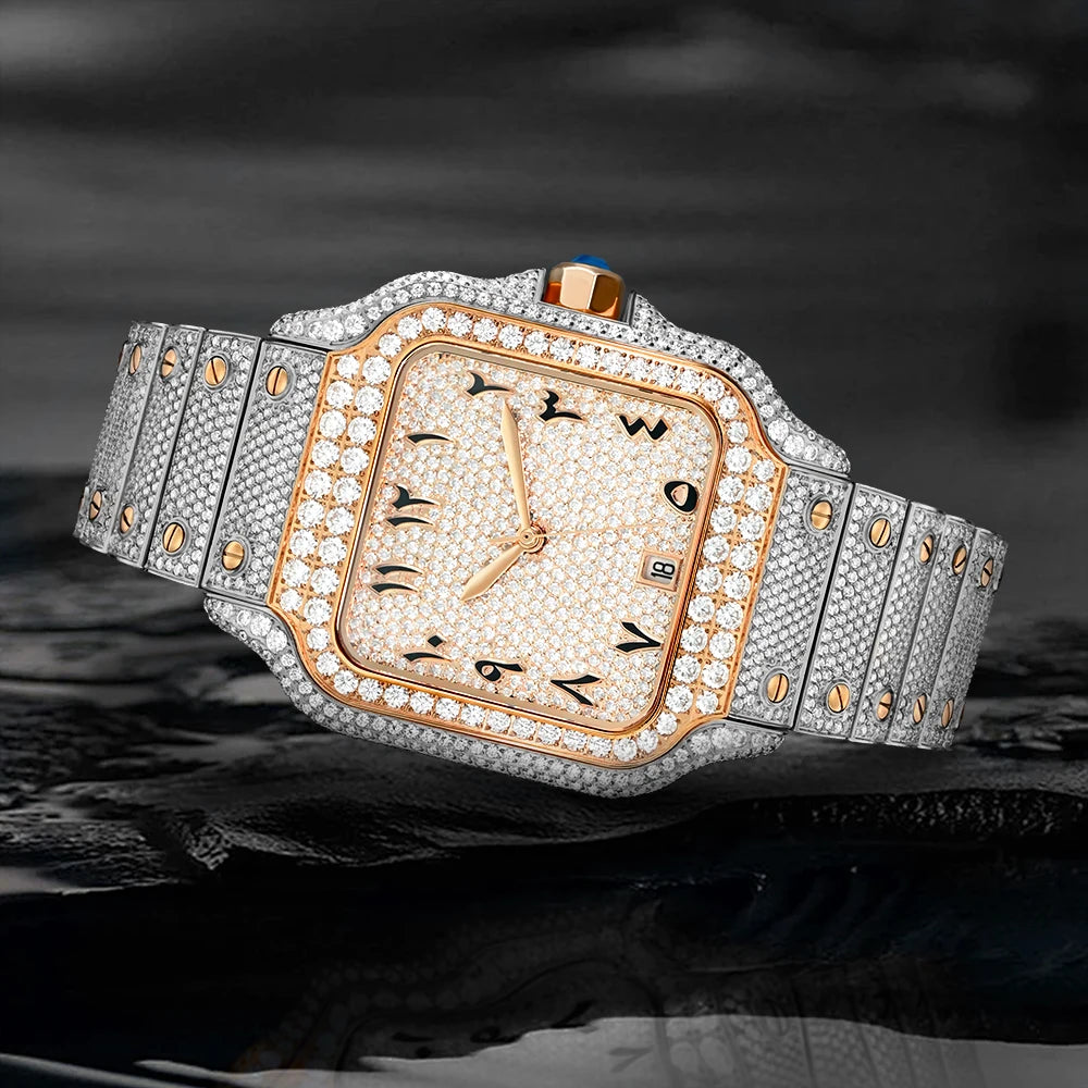 High End Square Design Luxury Gold VVS Moissanite Watch Waterproof Mens Diamond Iced Out Wrist Watches