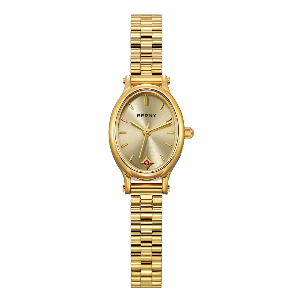 BERNY Gold Watch for Women Olive Green Quartz Jewelry Bracelet Casual Jewelry Women's Wristwatch Small Fashion Ladies Watches