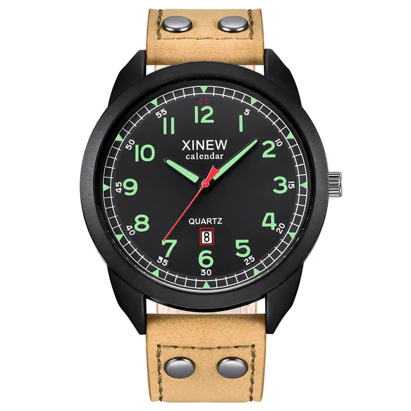 Genuine XINEW Brand Men Watches Boys Students Fashion Leather Band Date Quartz Watch Montre Homme Reloj Hombre Relogio Masculino