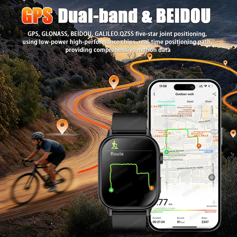2026New Dual-band GNSS GPS Sports Smart Watches IP68K Swim Compass Heart rate tracker Military Bluetooth Call Bracelet Men Women