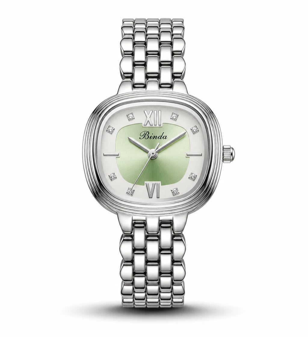 Binda Women's Retro Gold Square Quartz Watch - Roman Numerals, Two-Tone Dial, Gold Metal Bracelet, Elegant Light Luxury