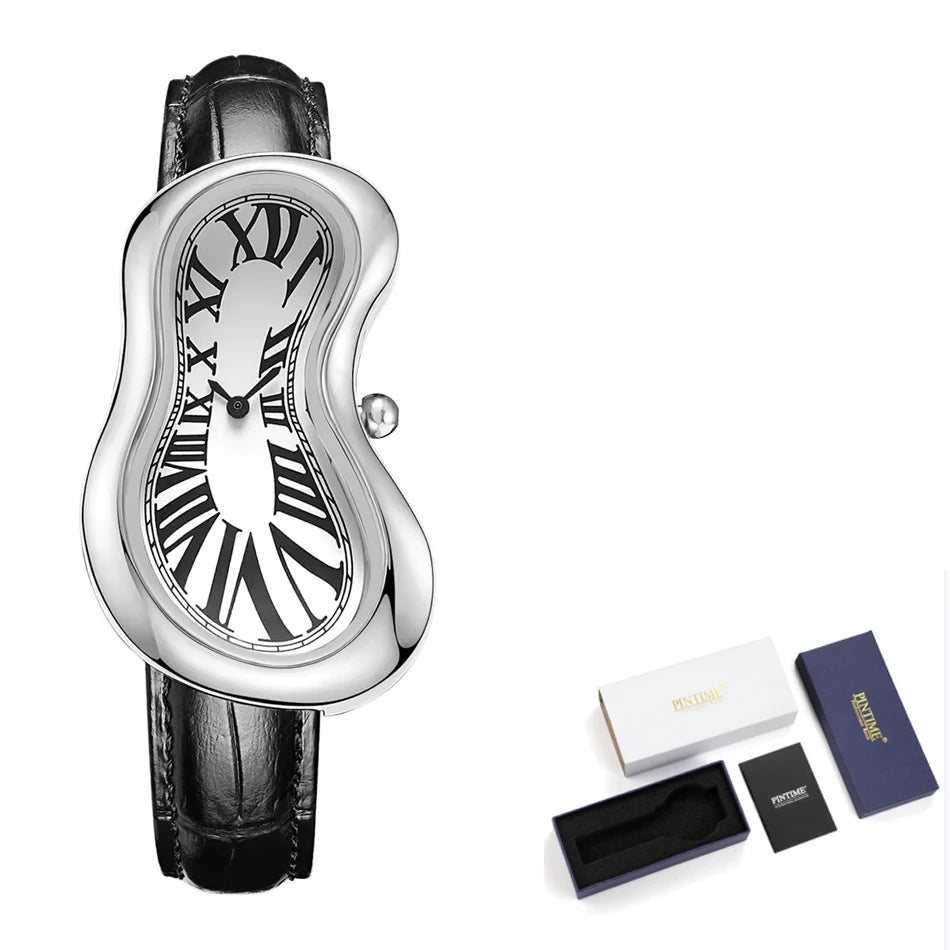 Original Y2K Men's Watch Irregular Creative Crash Melting Twist Watch For Men Genuine Leather Advanced Creative Design 여성용 손목시계
