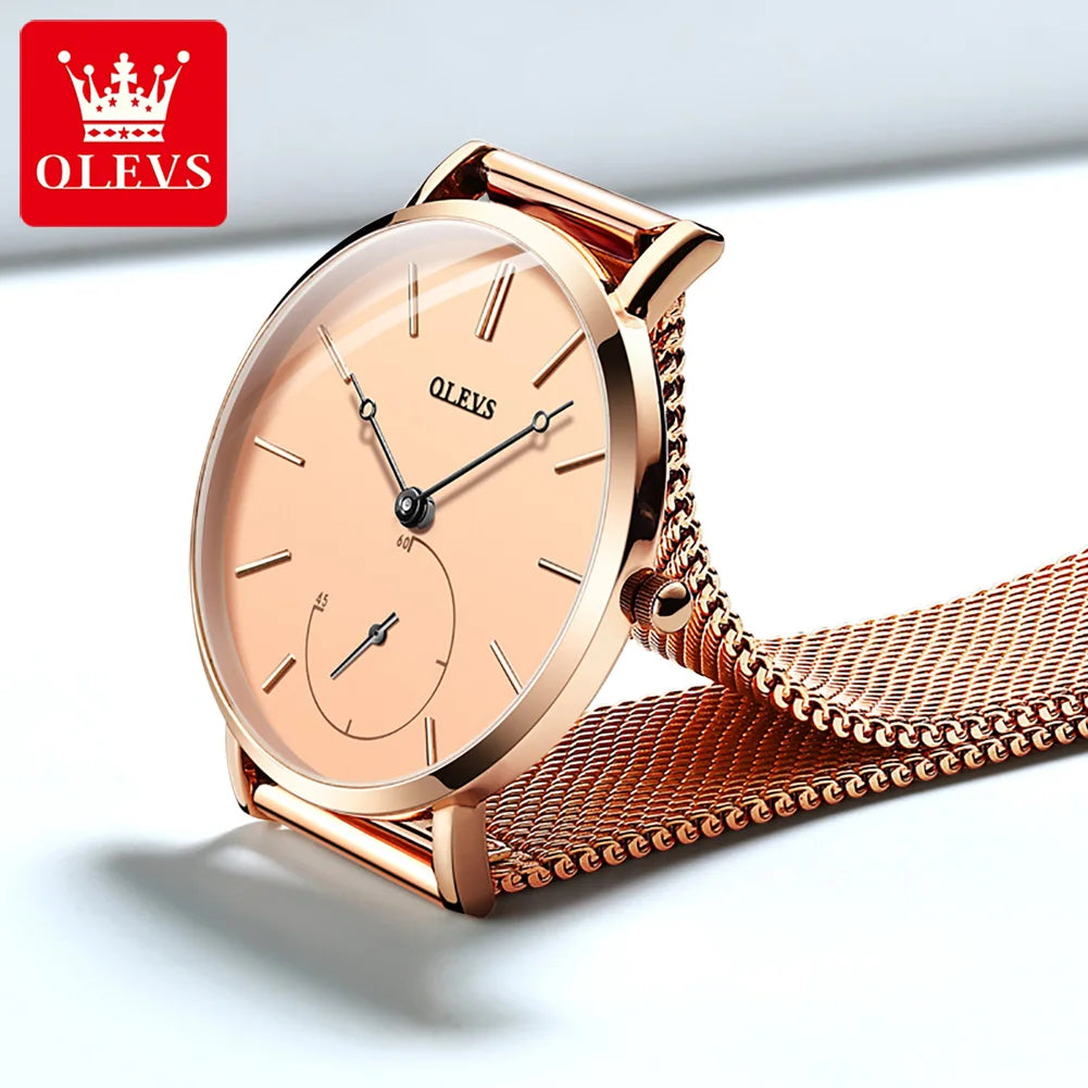 OLEVS New Watch For Women Luxury Casual Rose Gold Waterproof Quartz Ladies Wristwatch Mesh Belt Fashion Date Clock Reloj Mujer