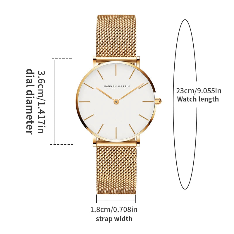HANNAH MARTIN Brand Quality Stainless Steel Japan Quartz Movement Waterproof Women 36mm Full Rose Gold Ladies Dropshipping Watch